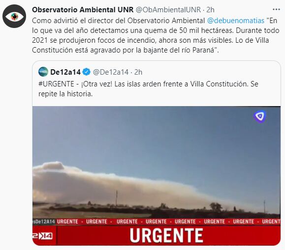 Arden las islas frente a Villa Constitución y el humo se alcanza a ver desde Rosario