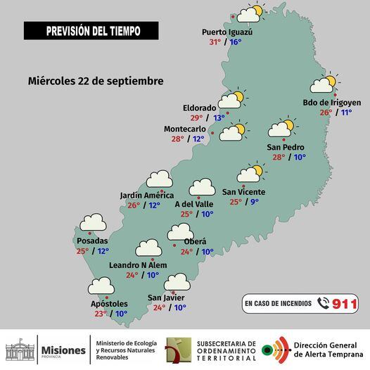 Mejora parcial y con cielo nublado para este miércoles en Misiones.