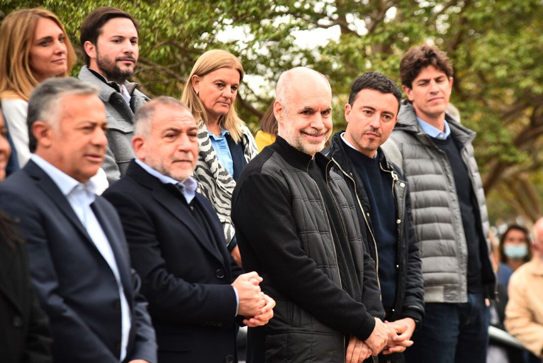 Elecciones 2021: Alfredo Cornejo, Luis Juez, Horacio Rodríguez Larreta, Rodrigo De Loredo y Martín Lousteau en el lanzamiento de la campaña de Juntos por el Cambio. (Pedro Castillo)