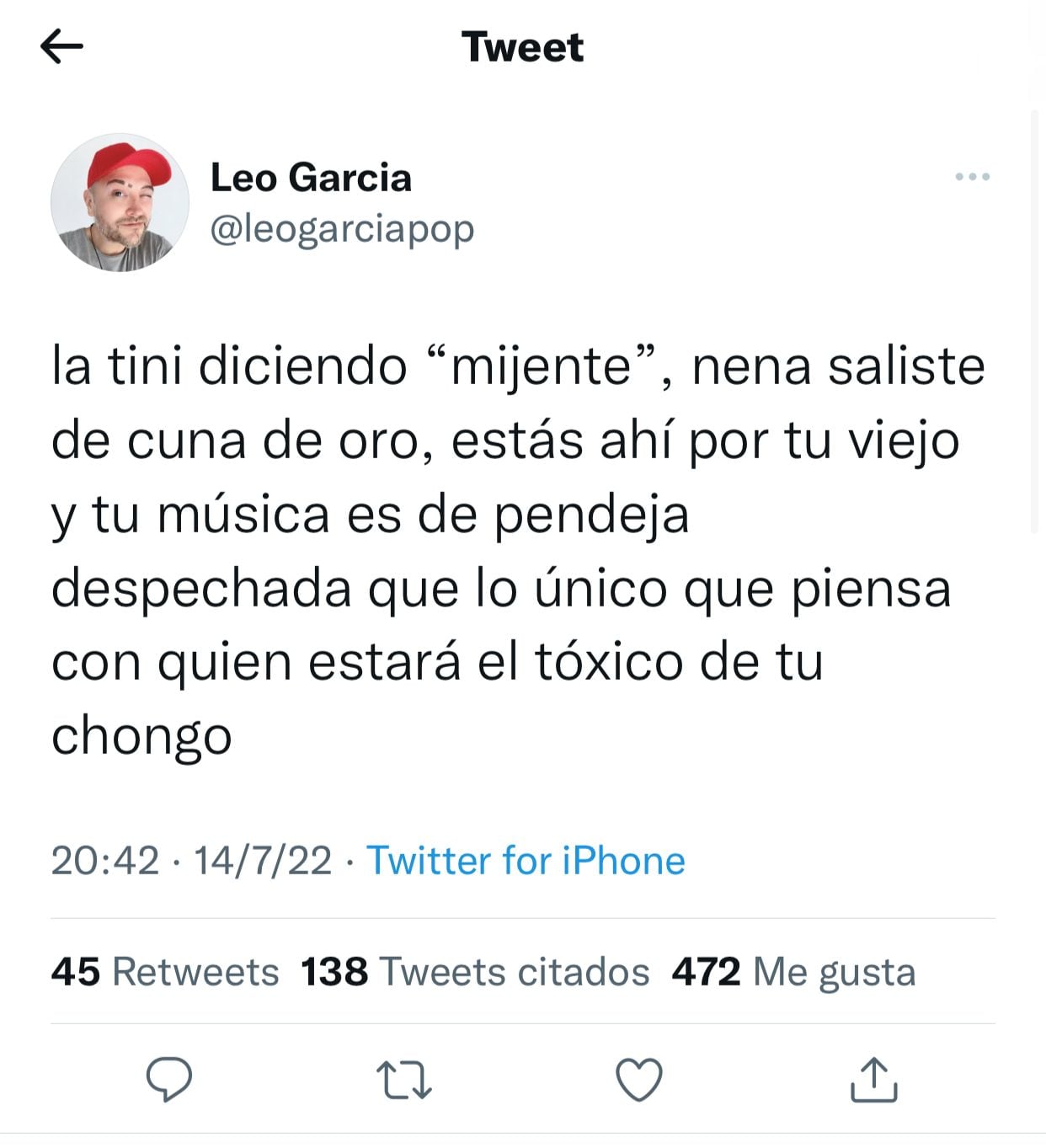 Leo García atacó sin filtros a Tini Stoessel.