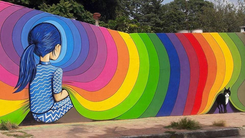 El primer mural en exterior que realizó Verónica hace cinco años atrás.