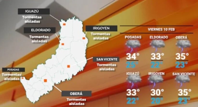 Viernes con temperaturas elevadas y probabilidad de precipitaciones en Misiones.