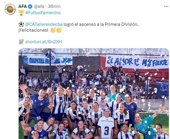 El saludo de la AFA a Talleres por la obtención del título y el ascenso en el fútbol femenino.