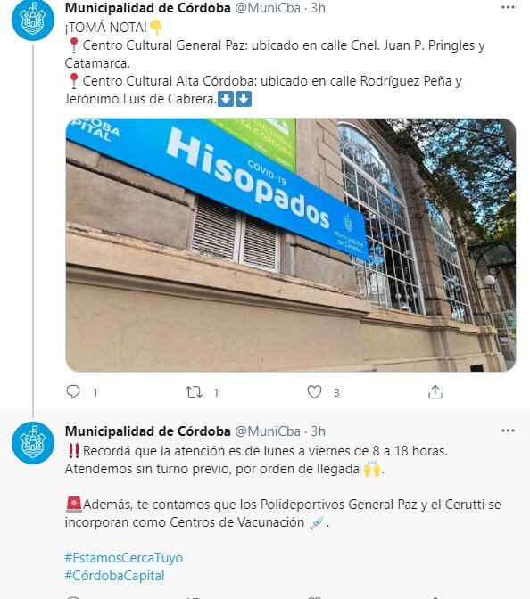 La Municipalidad suma vacunatorios y lugares para hisoparse.