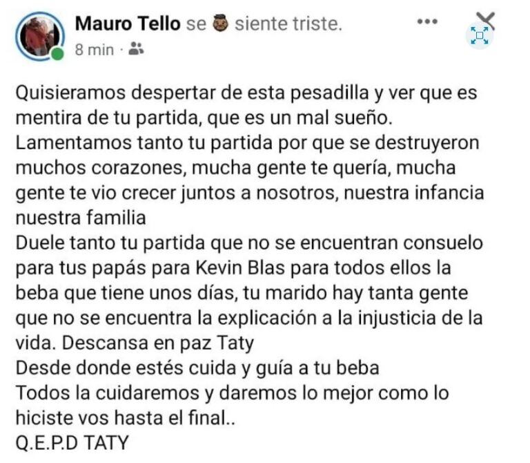 Otro mensaje de dolor subido en las redes.