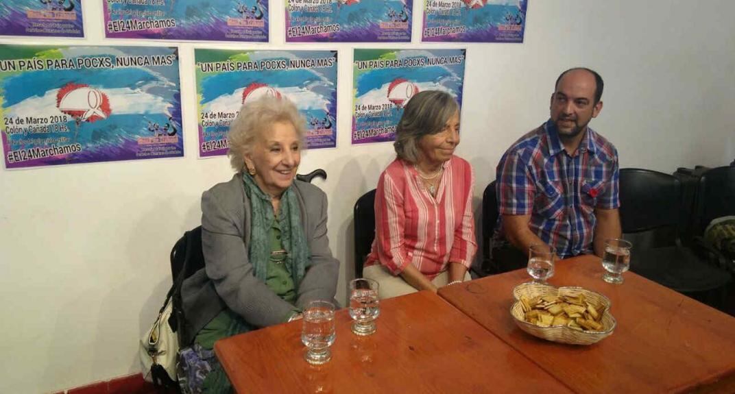 LA PERLA. Estela de Carlotto, junto a Sonia Torres y Emiliano Fessia (Foto de Twitter de @radiolaranchada).