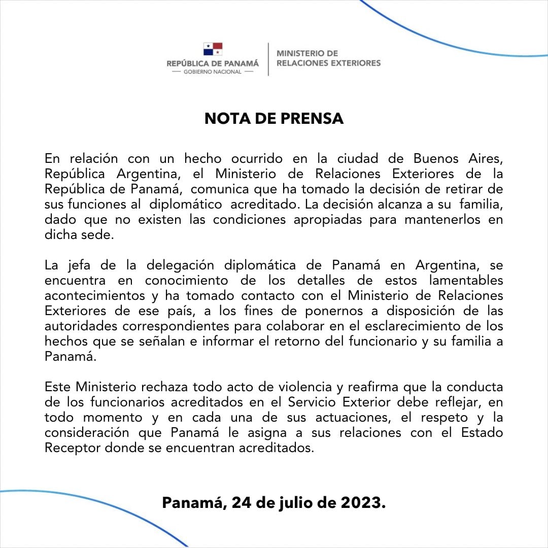 El comunicado oficial de la cancillería de Panamá.