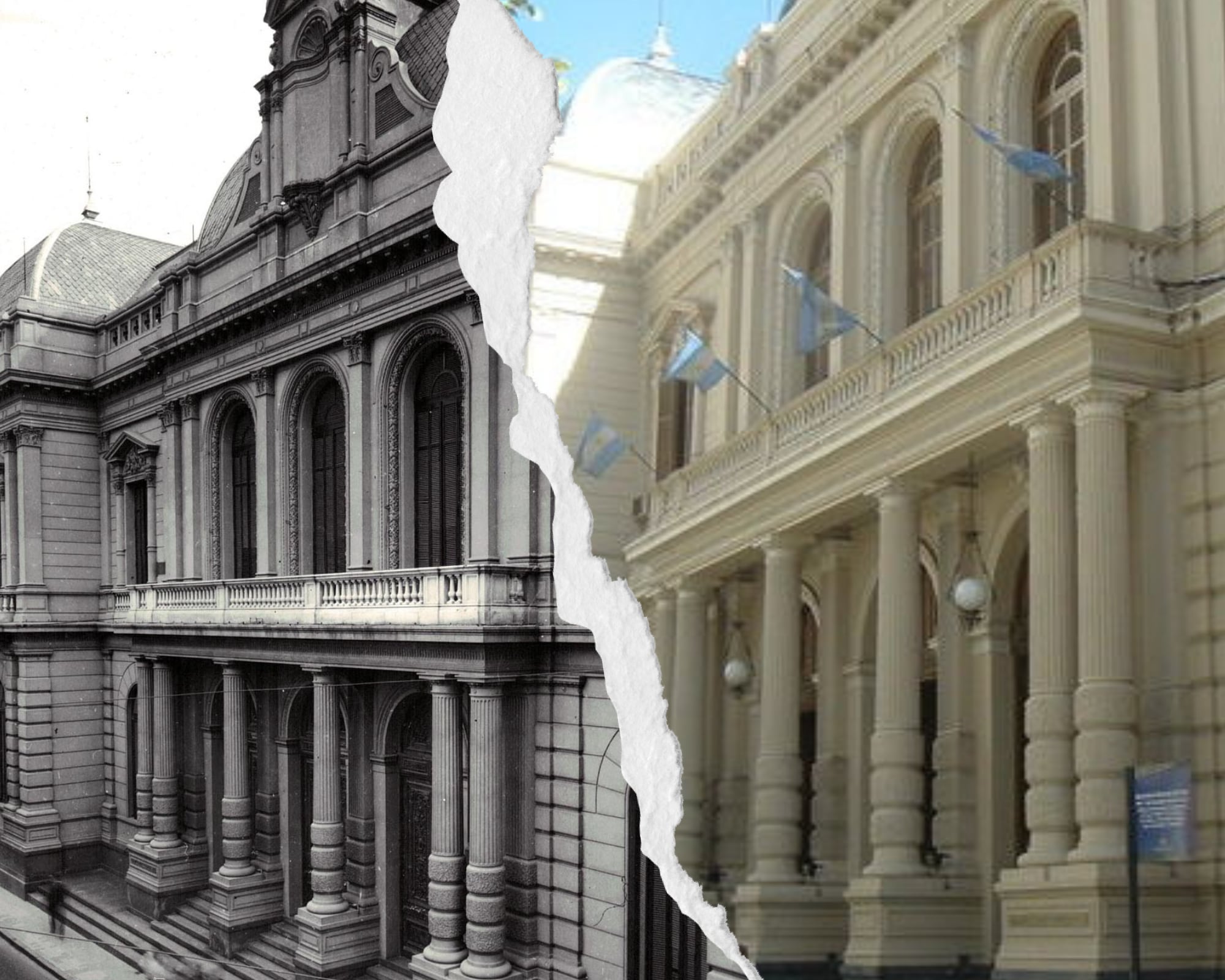 Un antes y después del Banco de Córdoba. (Foto antigua: Banco de Córdoba. Sin datos. Inventario Nº 102. Archivo Histórico Municipal de Córdoba / Foto actual: banco web)