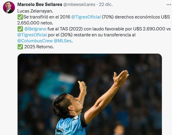 Lucas Zelarayán, una década después de nuevo en Belgrano.