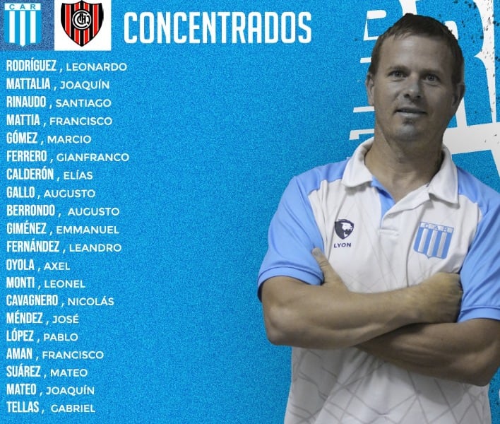 Racing enfrenta este lunes a Chacarita en Nueva Italia. La lista de concentrados.