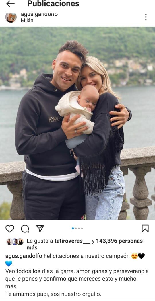 La pareja mendocina festejando el triunfo del Inter.