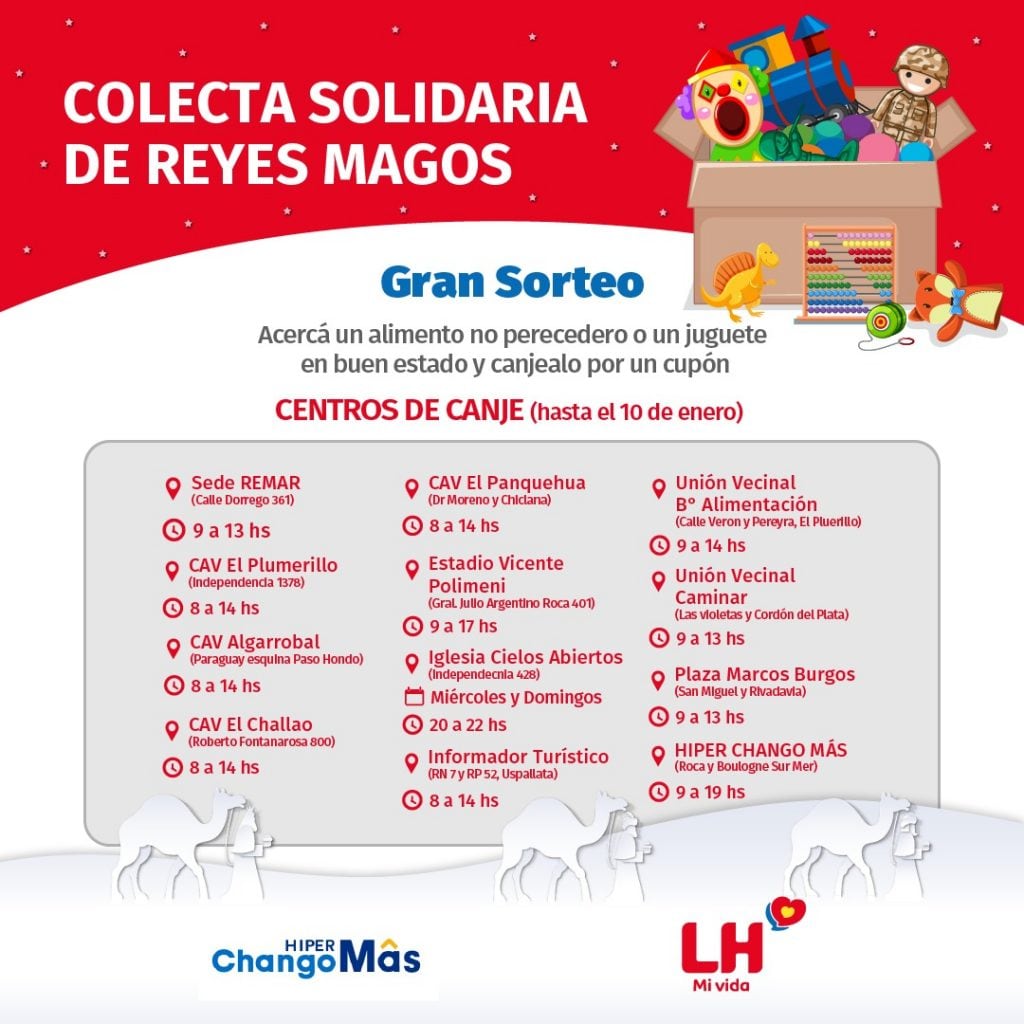 Colecta solidario de juguetes y alimentos nos perecederos.