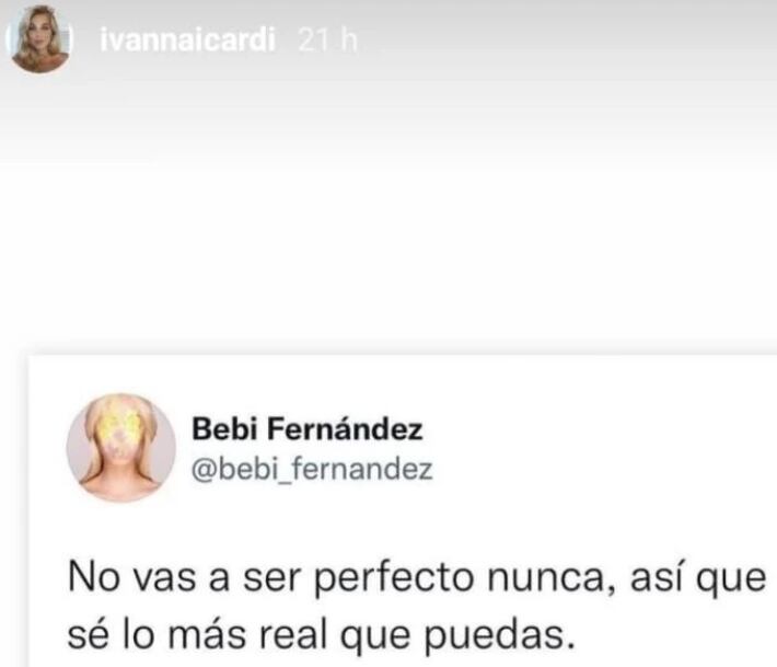 Mensaje en las redes sociales, de Ivana Icardi.