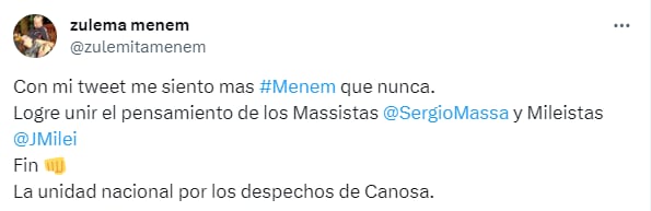 Zulemita Menem aseguró que se siente más "Menem" que nunca.