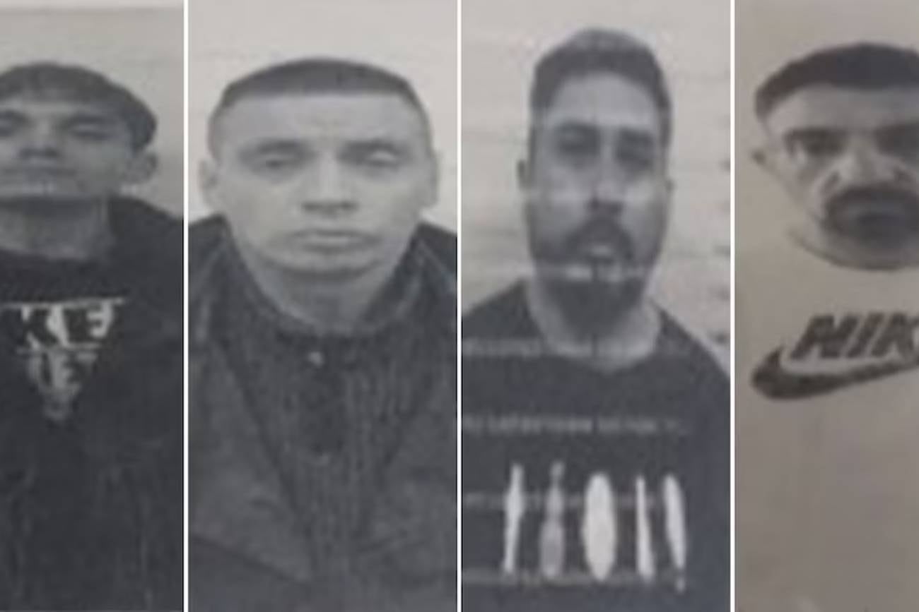 Los presos que siguen prófugos son Axel Eduardo Ríos (25), Matías Ferrari, (38), Eduardo Ajalla Cabrera, (39) y Adrián Emanuel Martin (41). Los recapturados son Brian Ezequiel Benavídez (24) y Kevin Alexander Aguilar Zalazar (31).