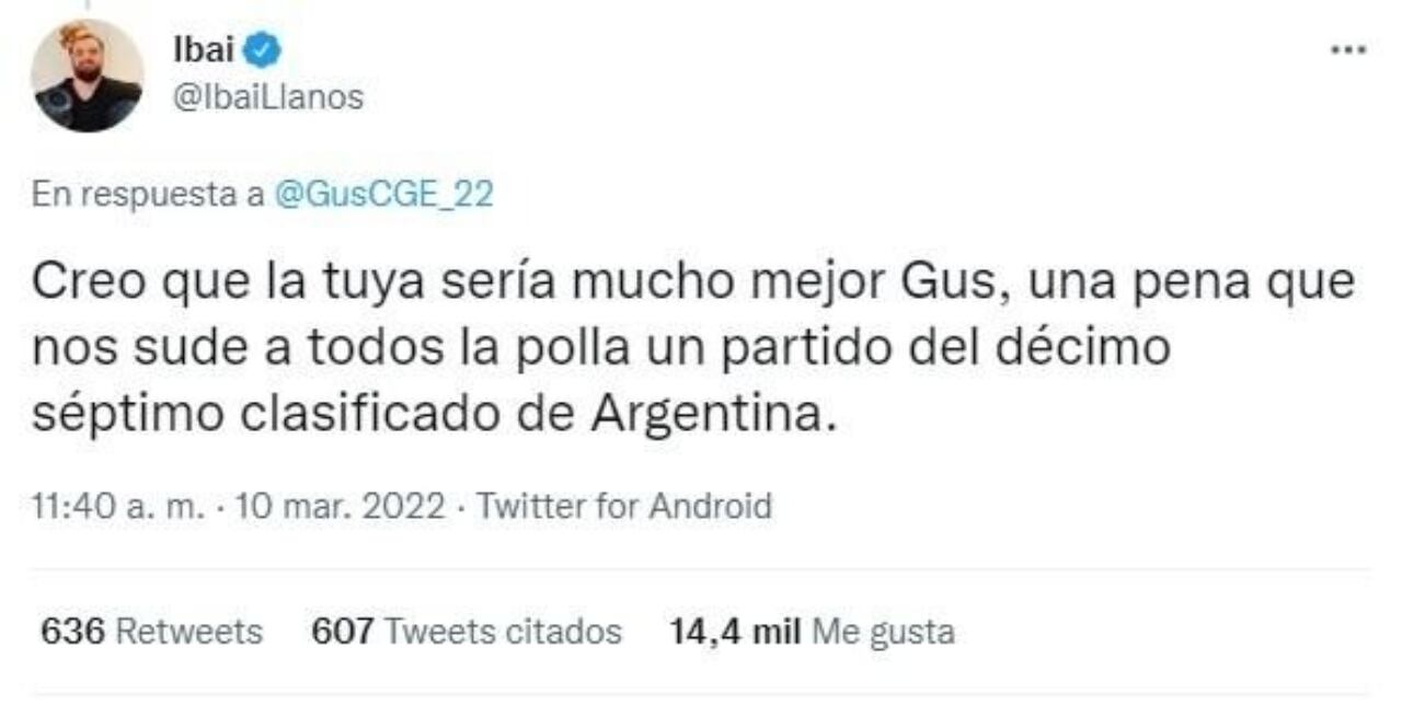 Ibai Llanos le respondió a un hincha de Gimnasia que lo burló en Twitter.