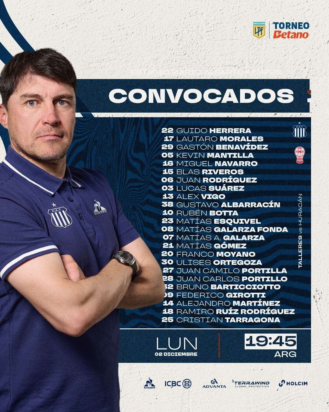 Con mucho en juego, Talleres enfrenta a Huracán. La lista de concentrados.