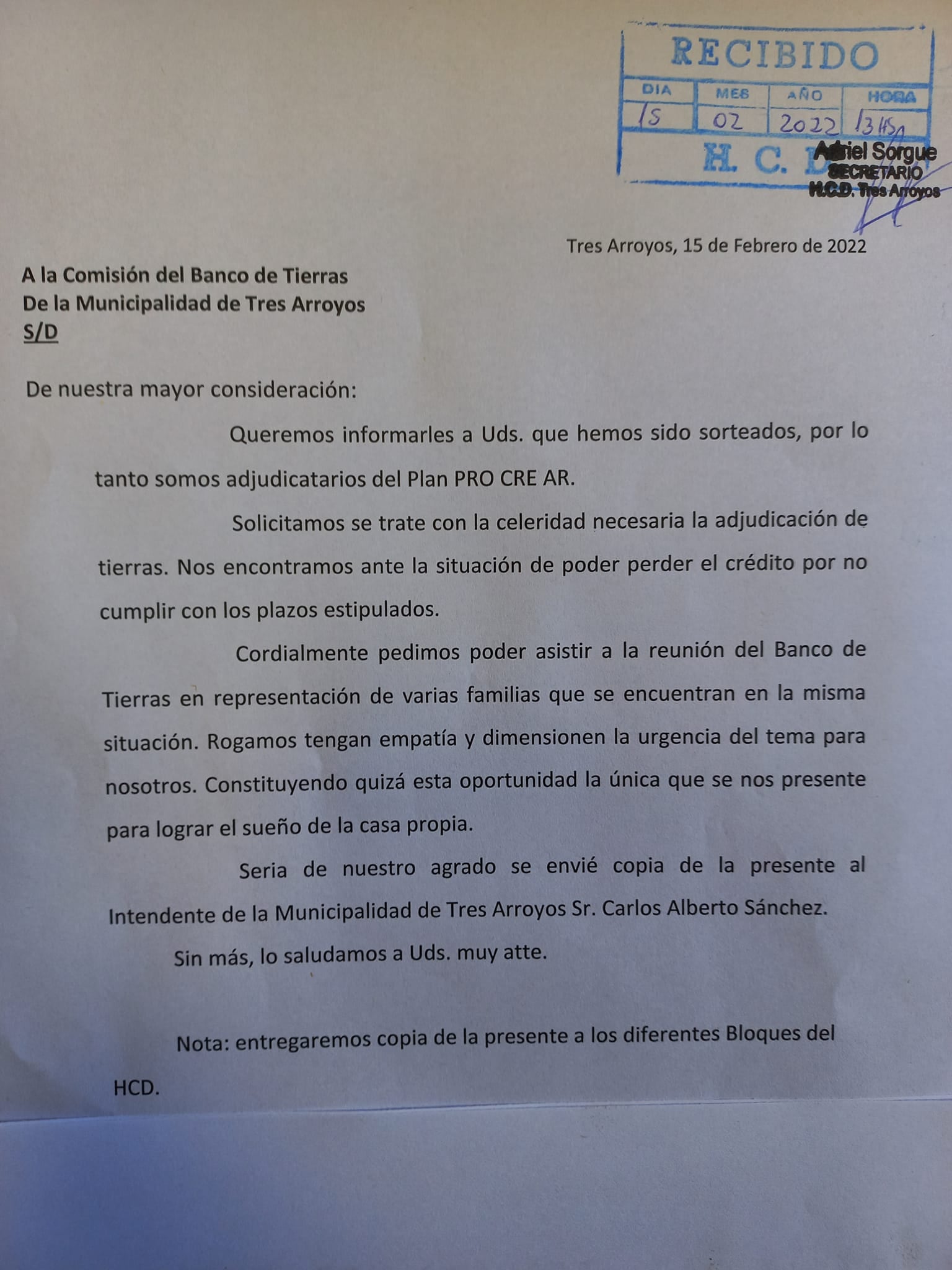 Beneficiarios del Procrear solicitan celeridad al Concejo Deliberante de Tres Arroyos para la adjudicación de tierras