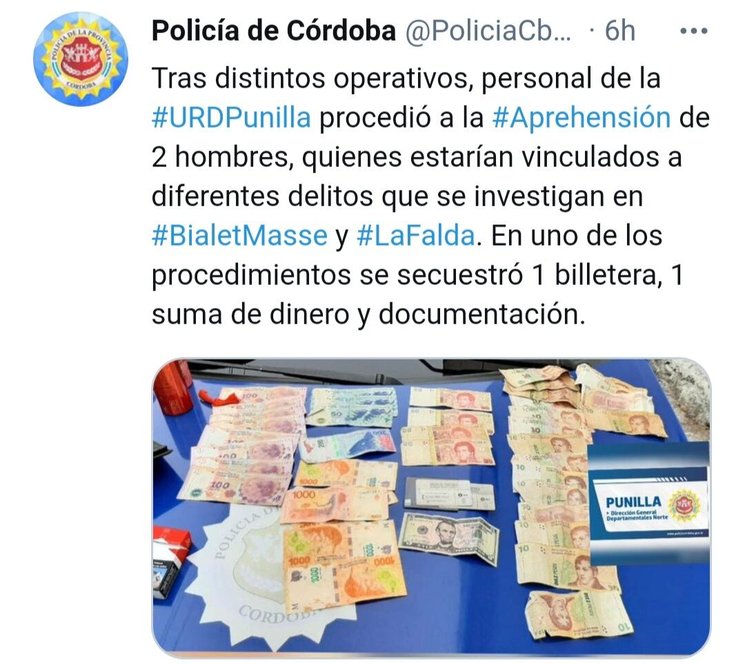 Robo y detención en La Falda.