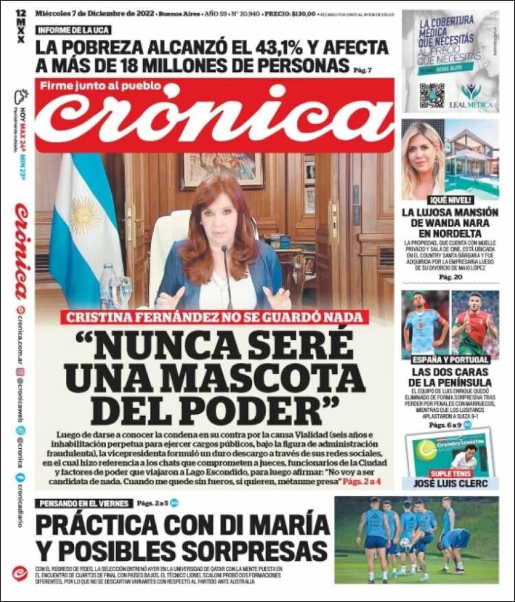 Condena a Cristina Kirchner. Las tapas de los diarios.