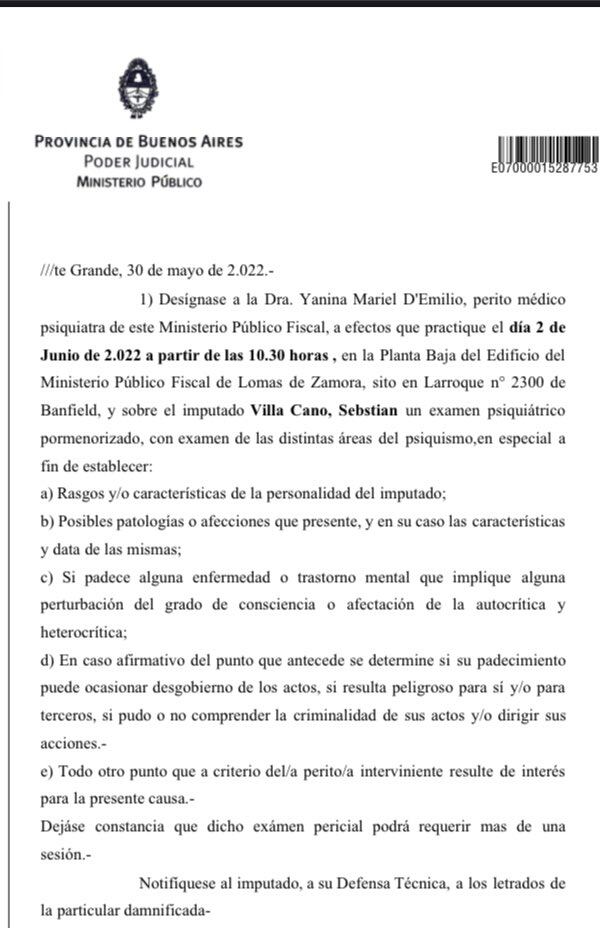 El pedido de la Justicia para que Villa se presente a una pericia psiquiátrica.