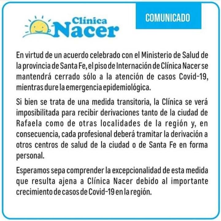 Comunicado de la clínica Nacer