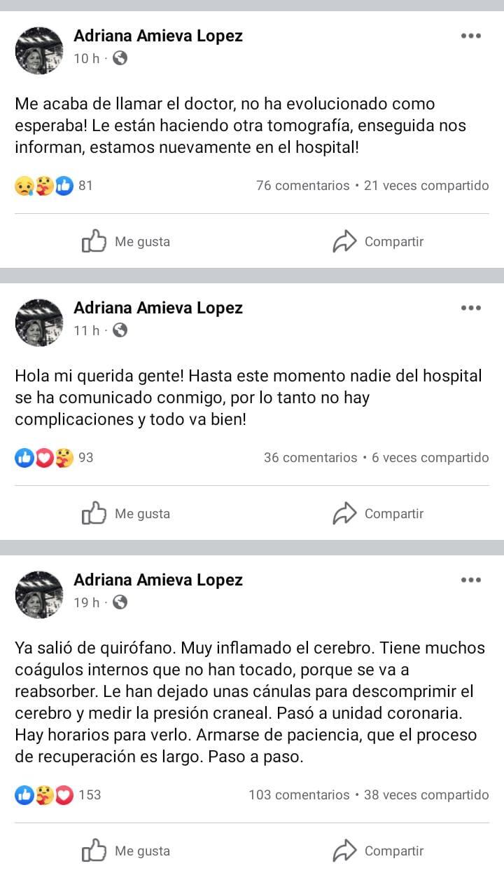 Los estados de Facebook de la hermana de la víctima informando todo lo que sucede.