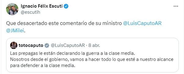 La respuesta de Escuti a Caputo en su cuenta de X.