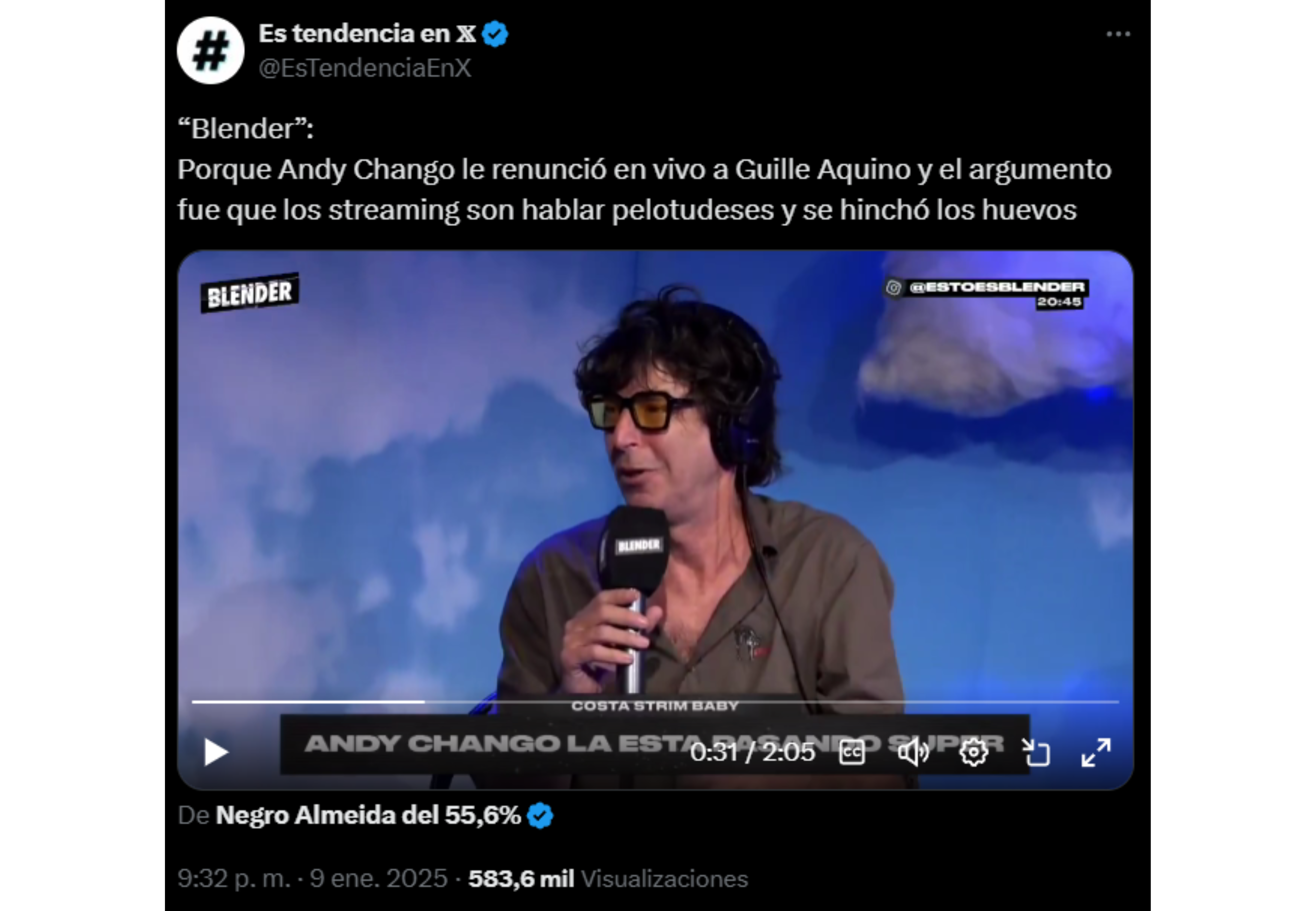 Andy Chango renunció en vivo en Blender.