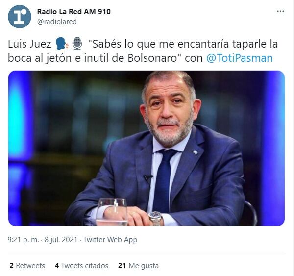 El diputado Juez cargó con dureza contra el polémico Bolsonaro por la final Argentina-Brasil.