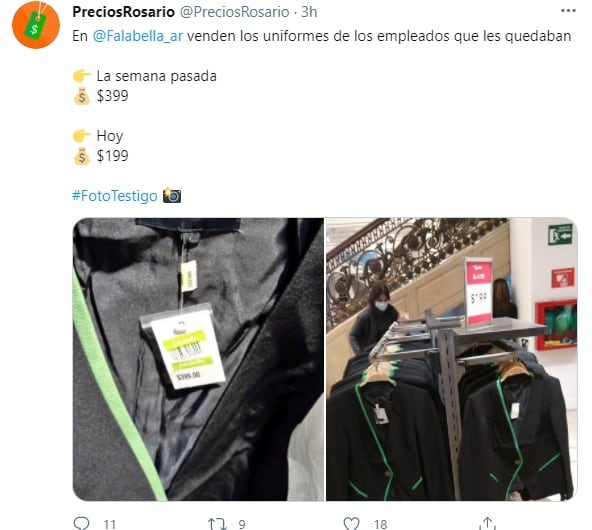 Venta de uniforme de empleados de Falabella