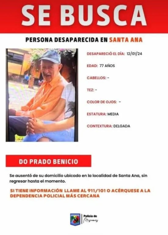 Santa Ana: buscan desesperadamente a un hombre de 77 años.