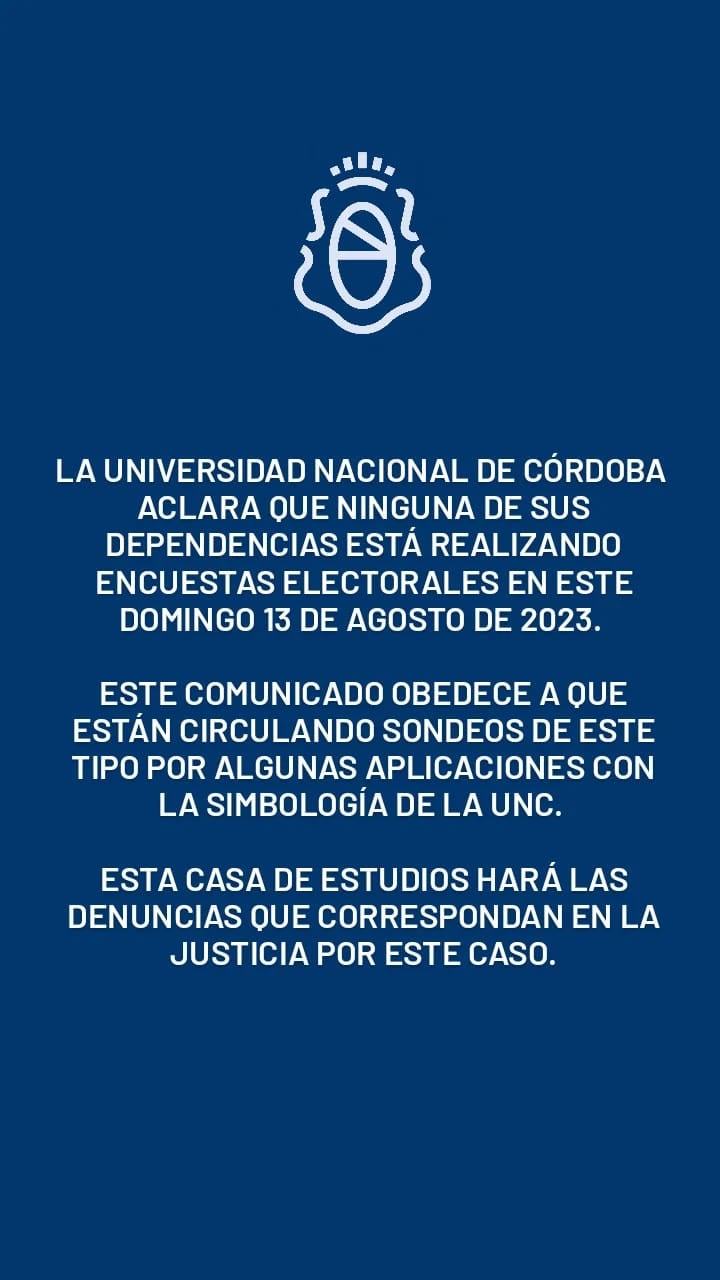 PASO. El comunicado de la UNC por el sondeo falso que circula en redes (Prensa UNC).