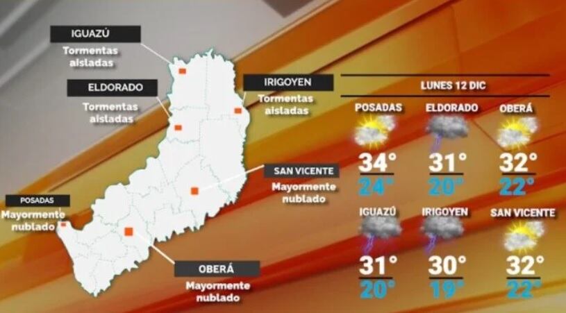 Inicio de semana con una jornada cálida y probabilidad de precipitaciones en Misiones.