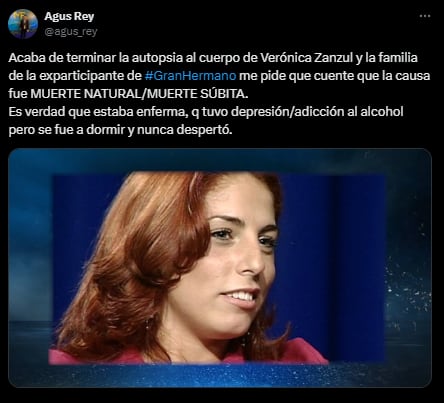 Revelaron la causa de la muerte de Verónica Zanzul, La Colo de Gran Hermano 2001