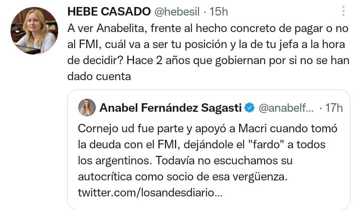 Publicación de la Hebe Casado en su cuenta de Twitter.