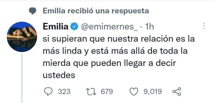 El descargo de Emilia Mernes que después borró