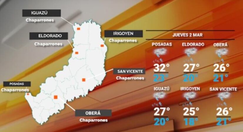 Jueves con tiempo inestable y probabilidad de tormentas en Misiones.