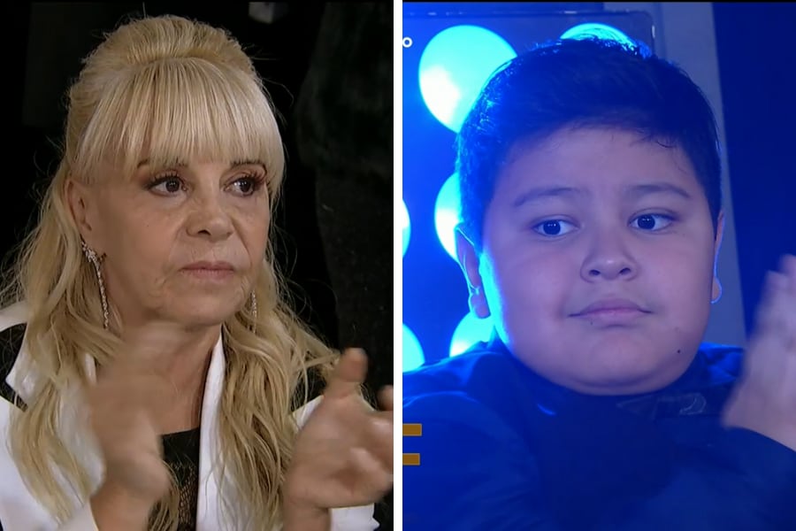 Claudia Villafañe y Dieguito Fernando luego del homenaje a Diego Armando Maradona en los Premios Martín Fierro 2022.