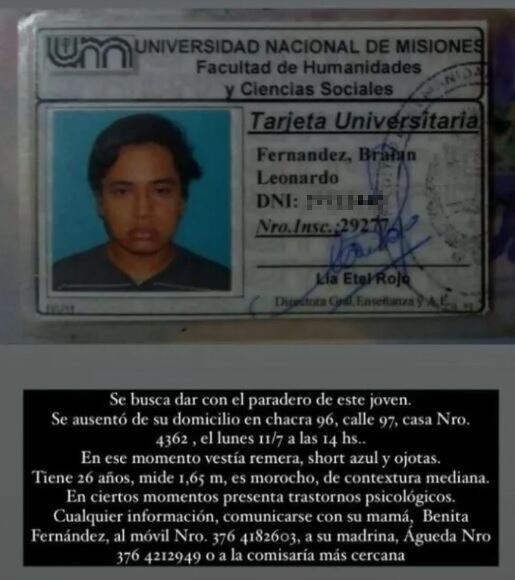 Hallaron sin vida al joven desaparecido en Posadas.