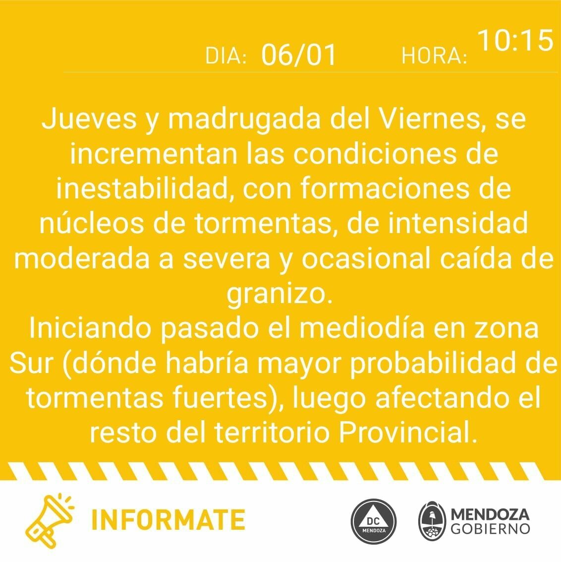 Defensa Civil emitió un alerta por tormentas severas.