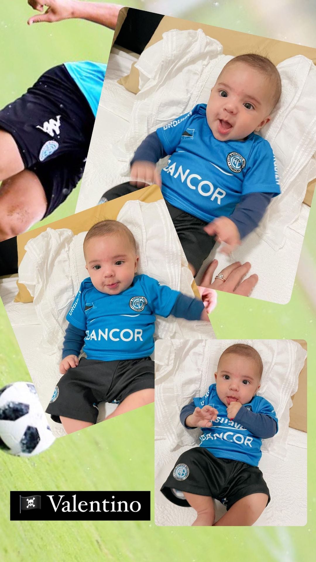 El hijo del Cuti Romero, con la ropa de Belgrano.