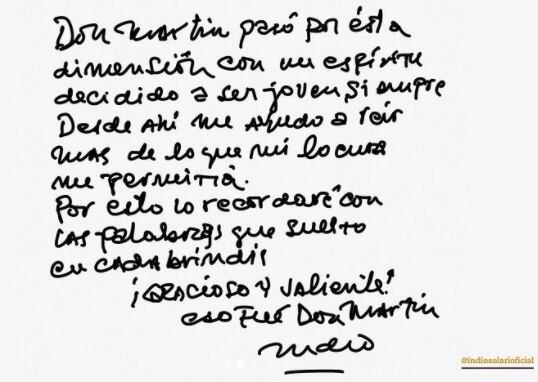 Puño y letra: la carta de despedida del Indio Solari a Martín Carrizo