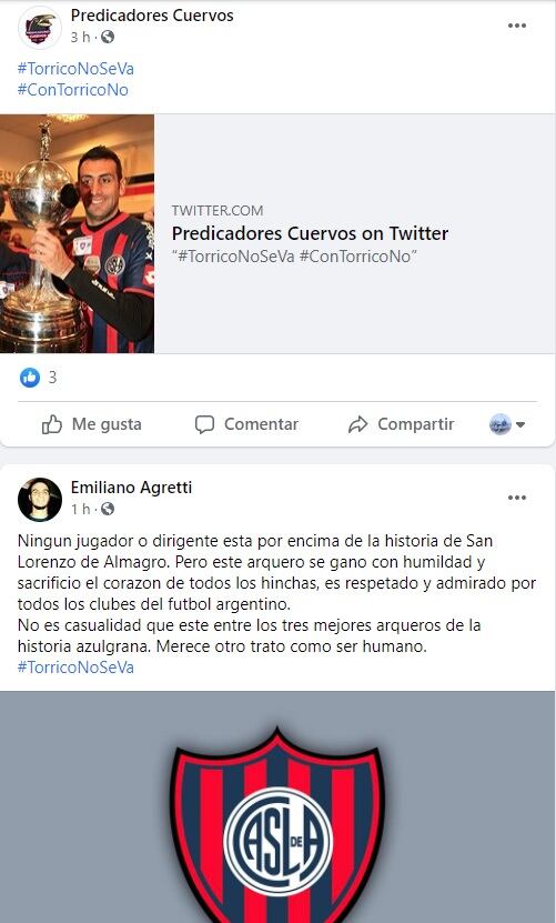 Hinchas de San Lorenzo hicieron explotar las redes a favor de la continuidad del arquero Sebastián Torrico.