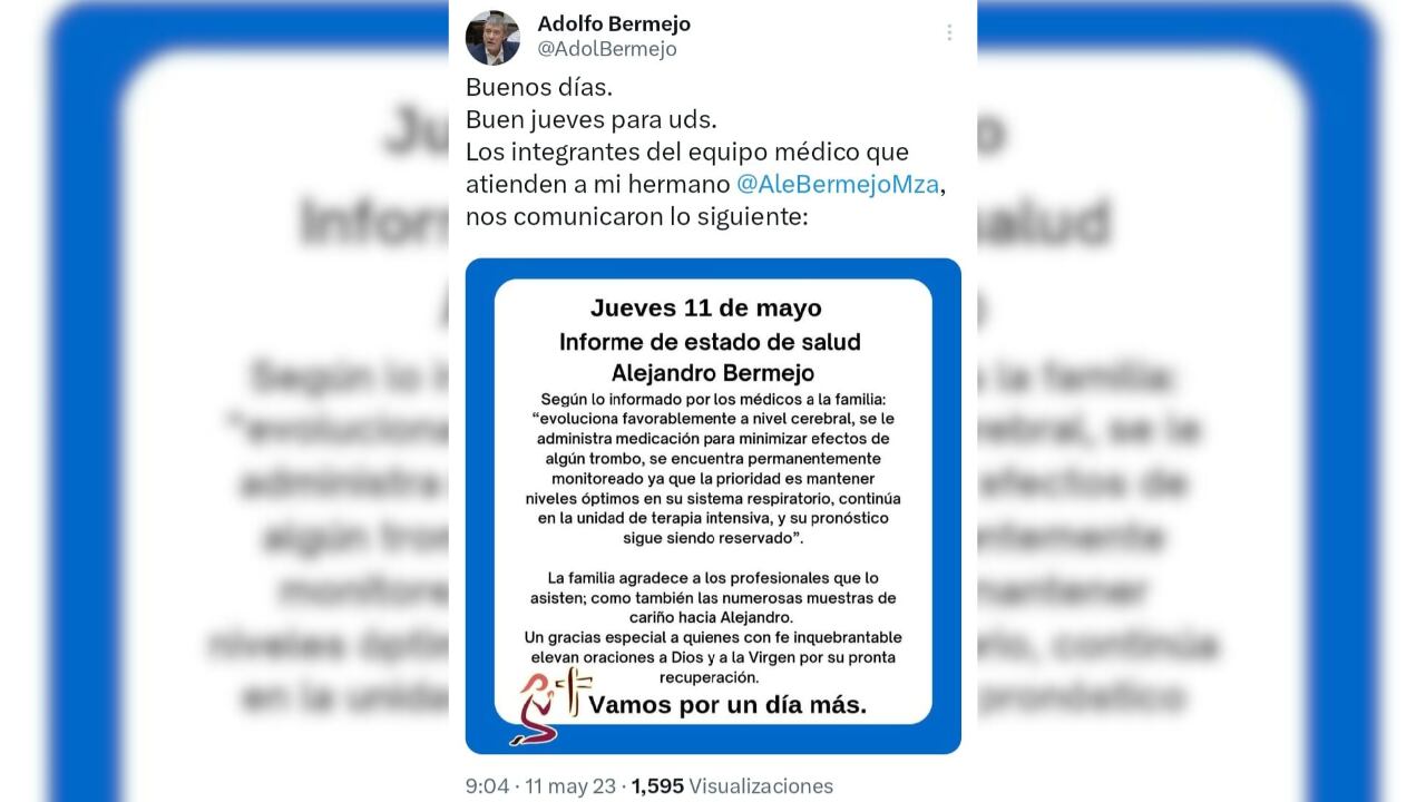 Alejandro Bermejo evoluciona pero sigue en terapia intensiva