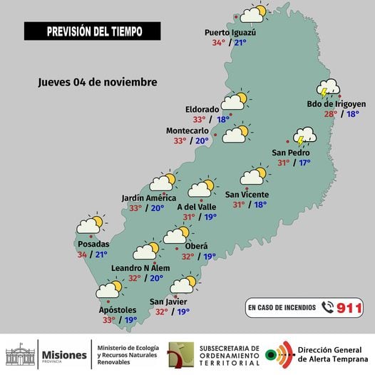 Jornada estable con probabilidad de precipitaciones en la zona Norte provincial.