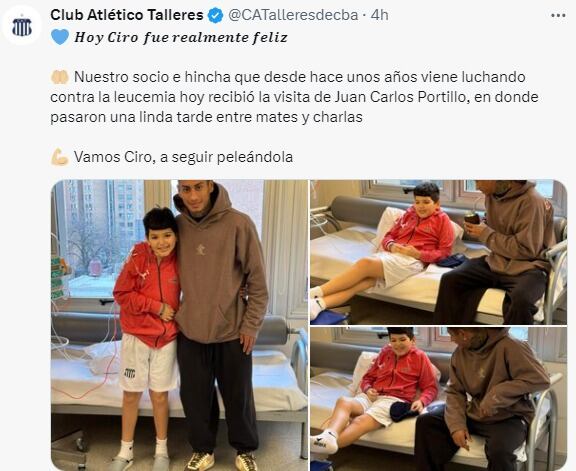 Juan Carlos Portillo, y todo Talleres, con el pequeño Ciro y su lucha contra una dura enfermedad.