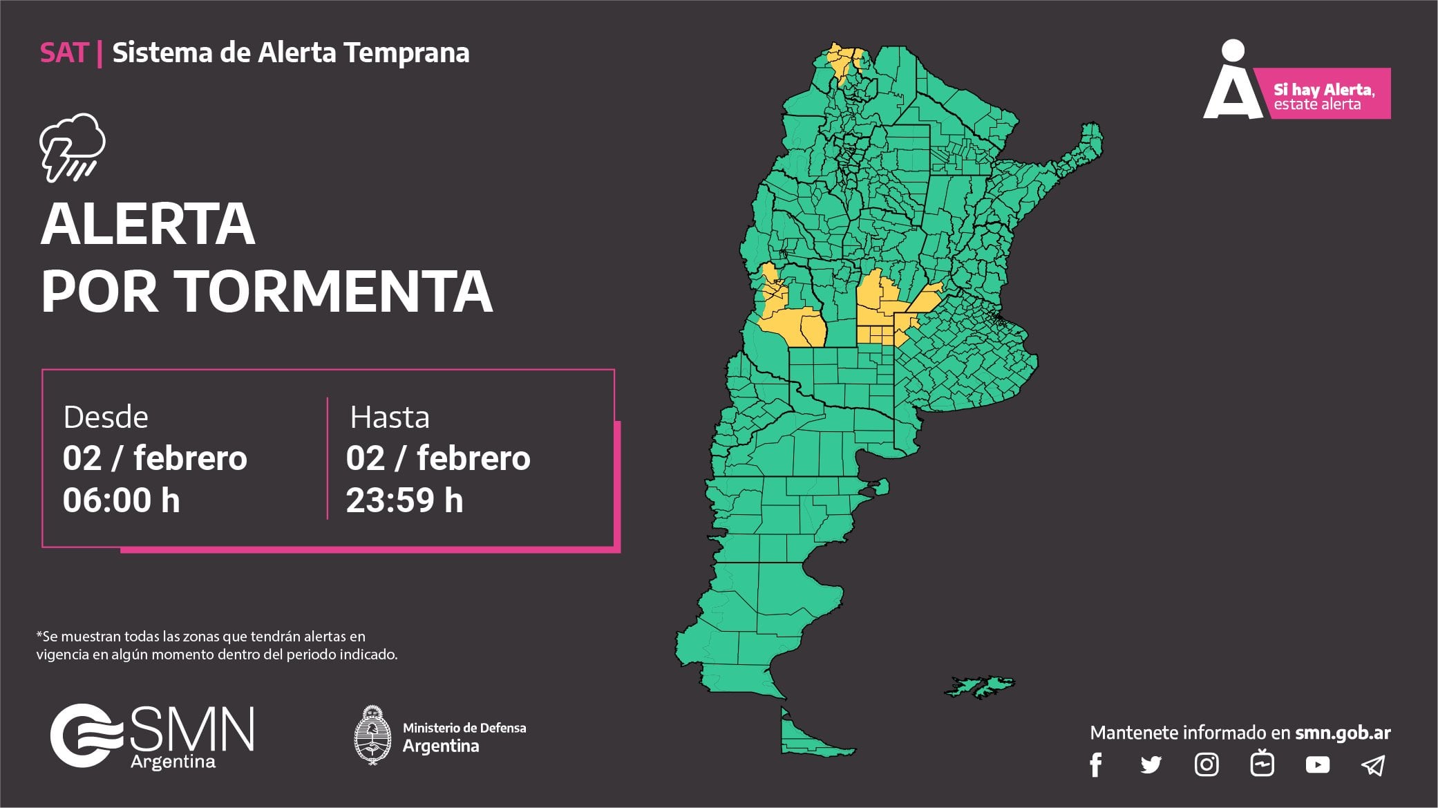 Alerta por tormenta sobre gran parte del territorio mendocino.