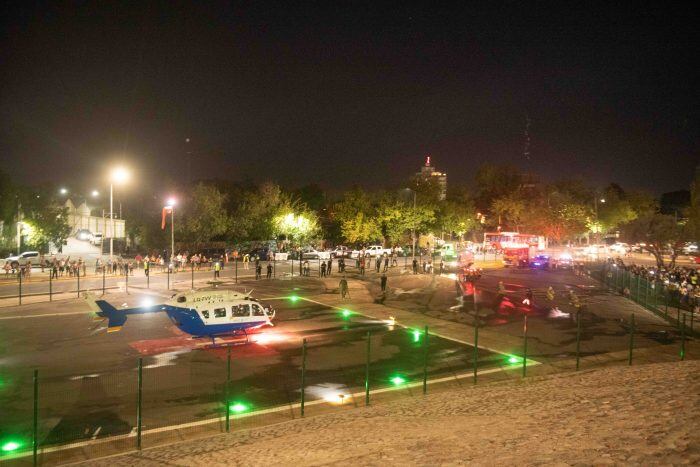 Helipuerto en el Hospital Notti. Simulacro de rescate con el gobernador Rodolfo Suárez.