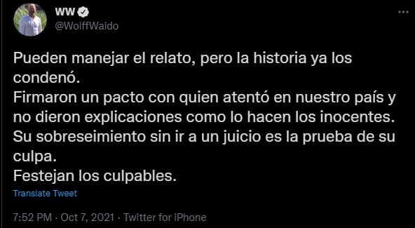 Waldo Wolff repudió el sobreseimiento de Cristina en la causa Memorándum.